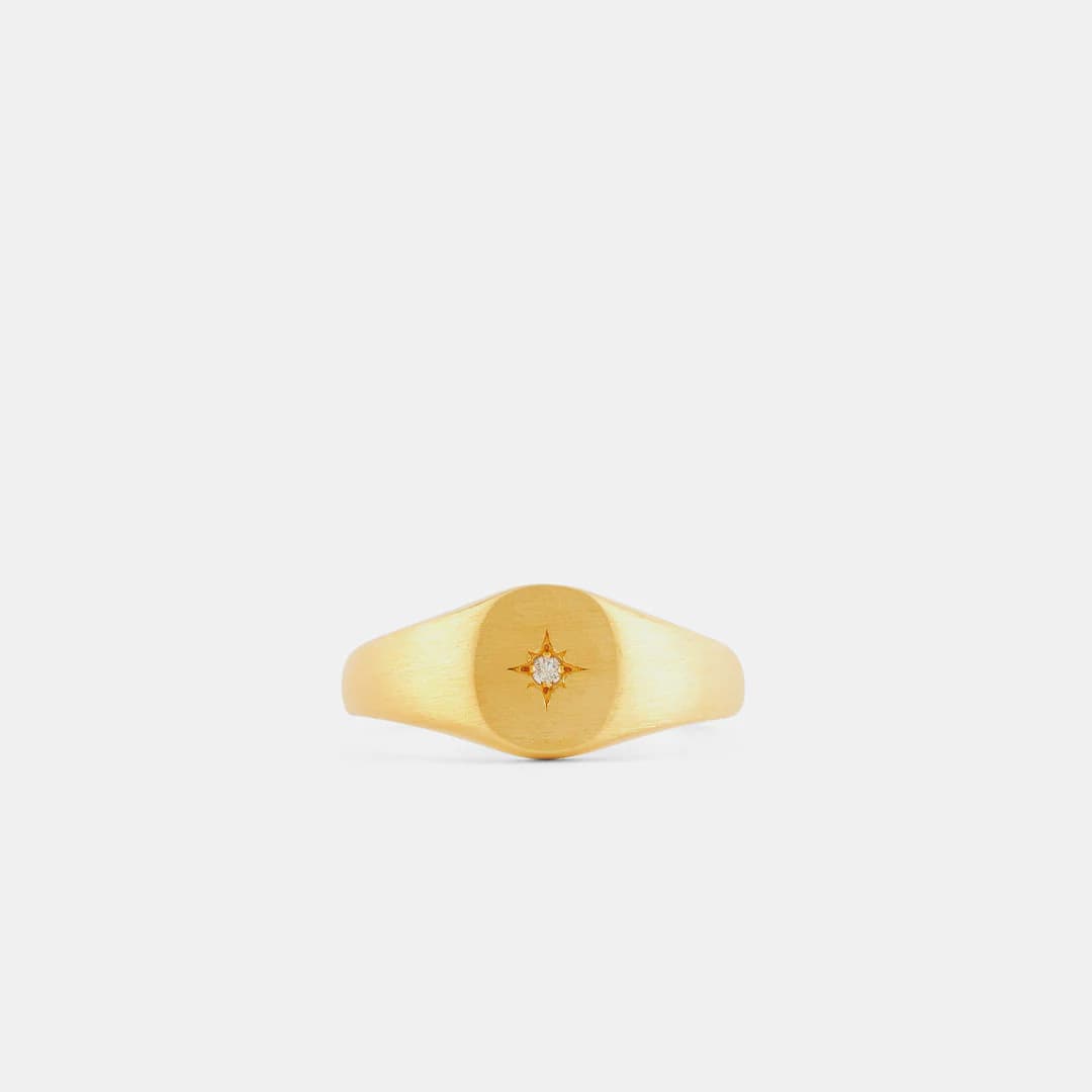 Gold Diamond Signet Ring view 1