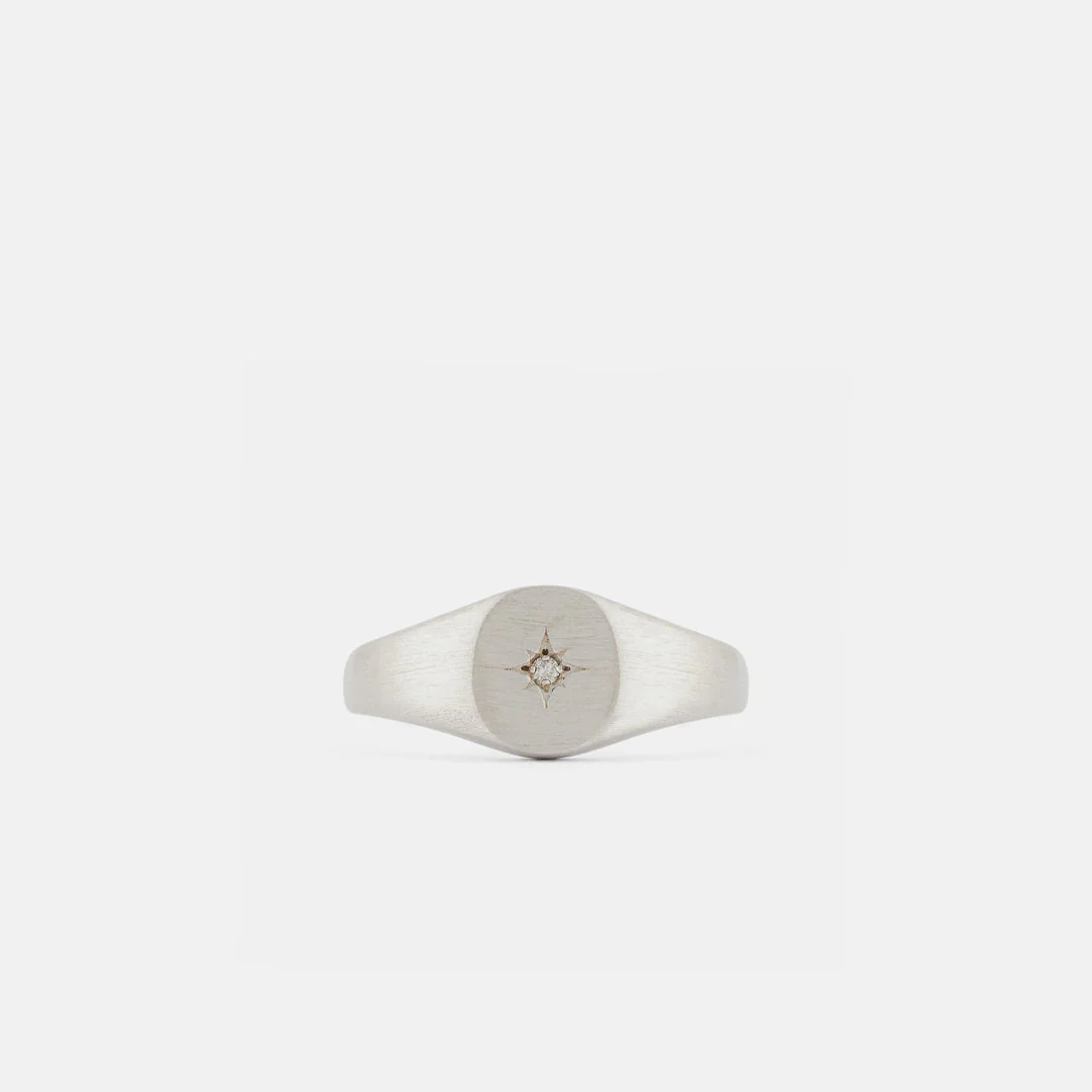 Silver Diamond Signet Ring view 1
