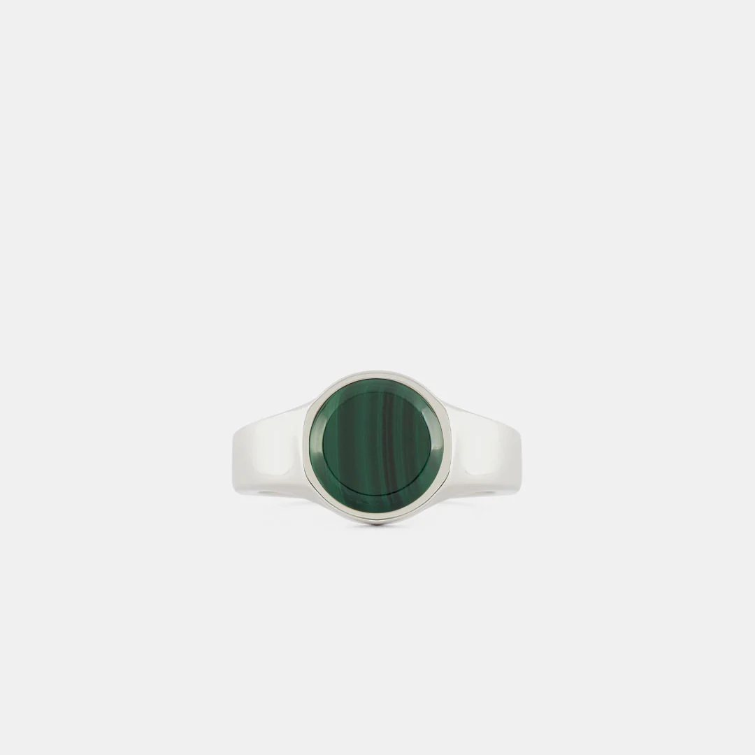 Silver Round Malachite Ring view 1