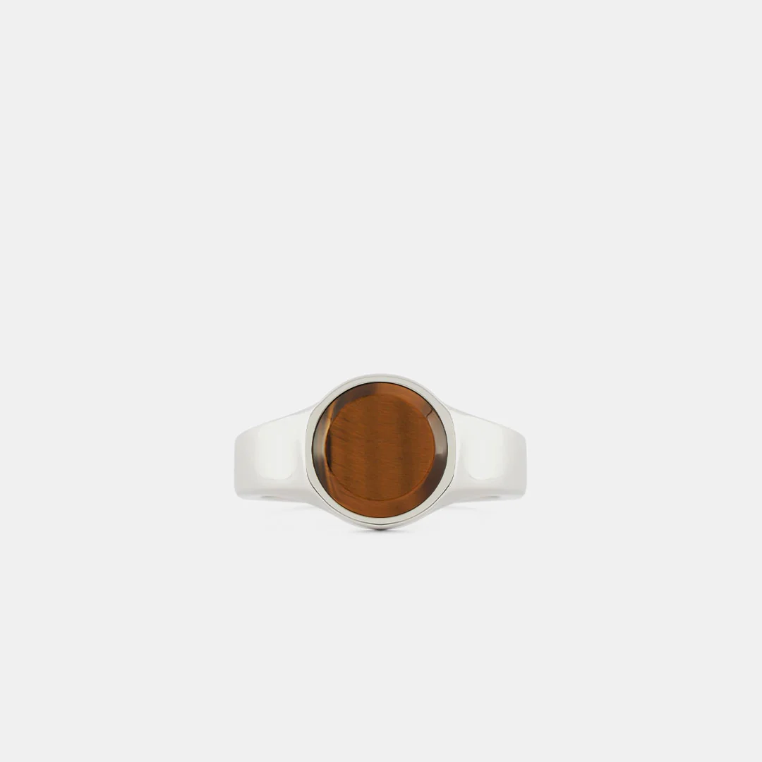 Silver Round Tigers Eye Ring view 1
