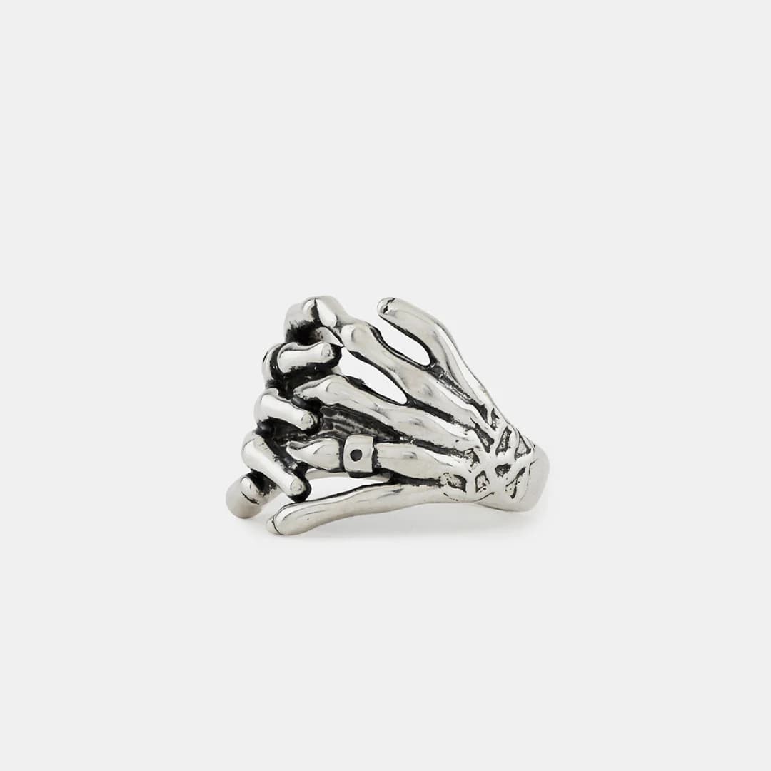 Silver Skeleton Hands Ring back