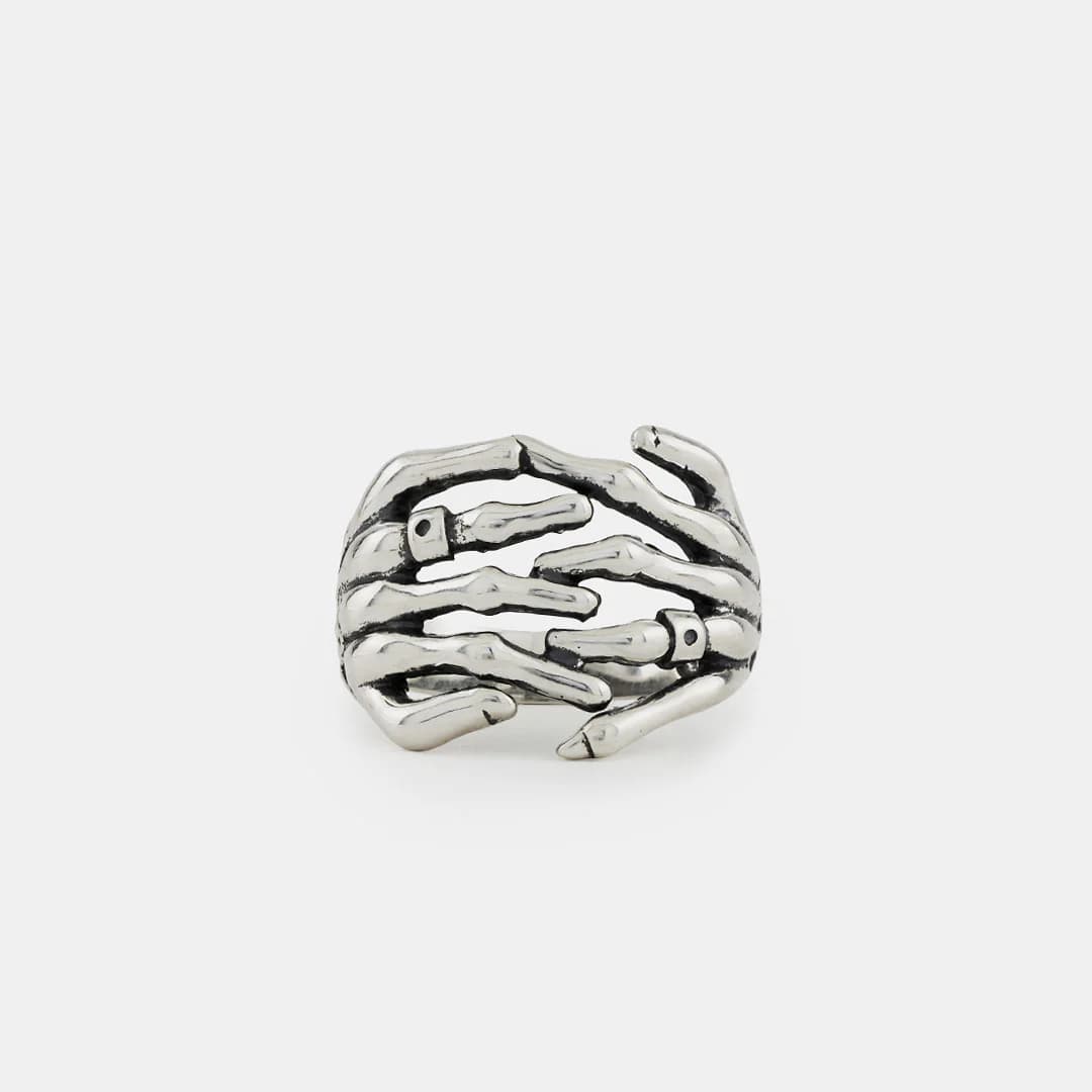 Silver Skeleton Hands Ring front